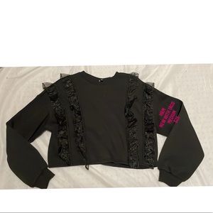 H&M Cropped Ruffle Shoulder Sweatshirt